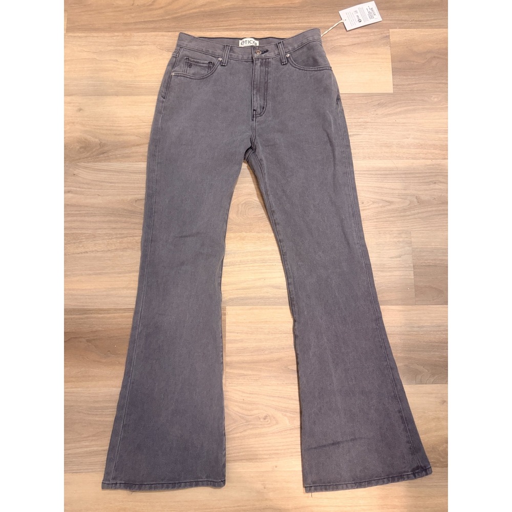 Etica Nina High Rise Flare Jeans Stormy Skies Grey Cotton Denim 28 NEW
